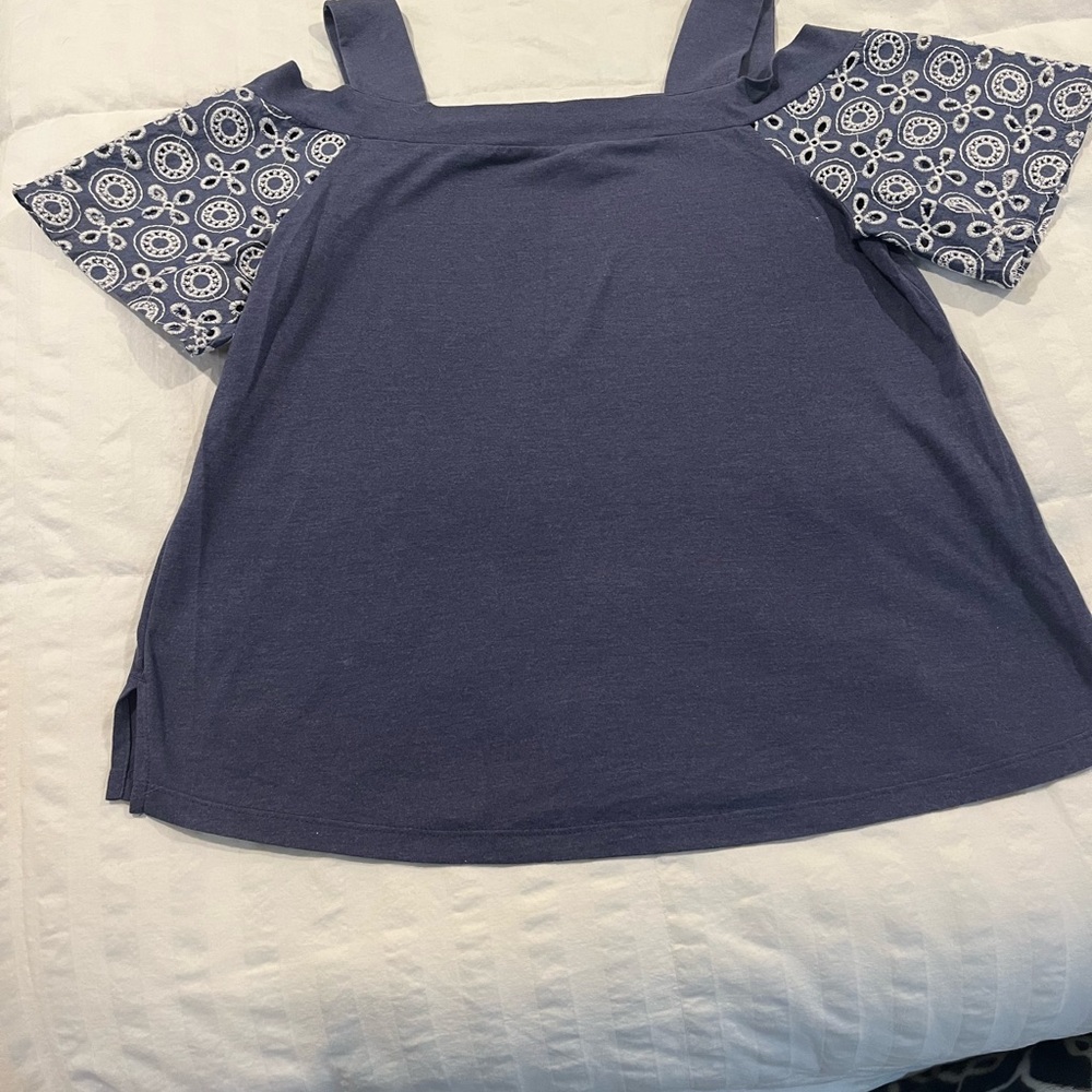 Chico's Blue Relaxed Boxy Cap Sleeve Tank Top